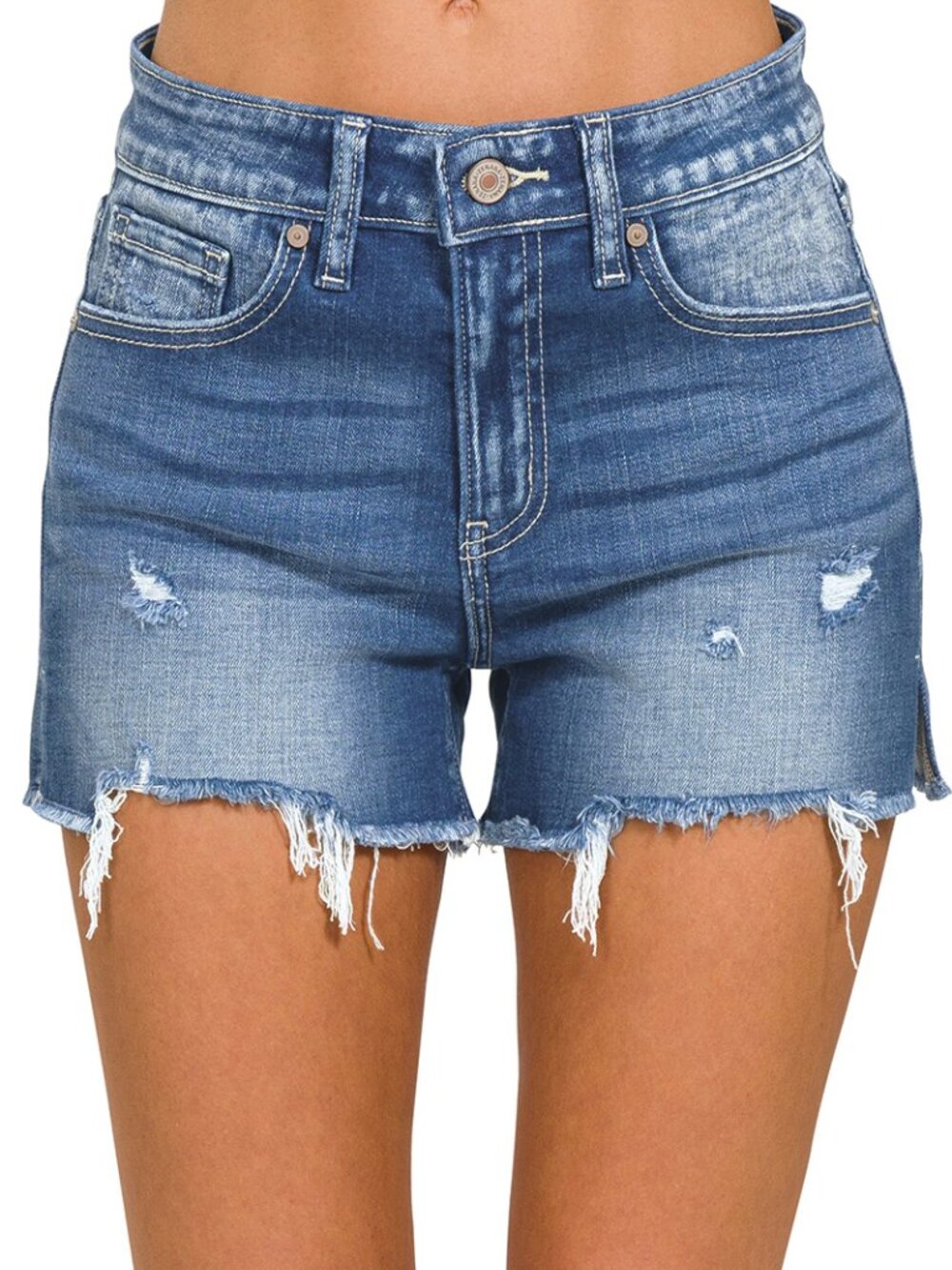Zenana Distressed Frayed Hem Denim Shorts